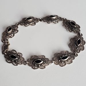 Sterling Marcasite Onyx Art Deco Bracelet